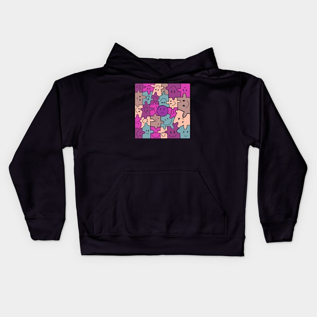 Happy Faced Puzzle Pieces Kids Hoodie by Suneldesigns